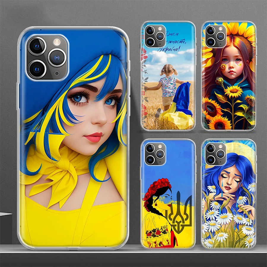Ukrayna Bayrağı Ukraynalı Kız Telefon Kılıfı İçin iPhone 15 Ultra 14 11 12 13 Pro Max Xr X Xs Mini 8 7 Artı SE Yumuşak Fundas Coque Kabuk