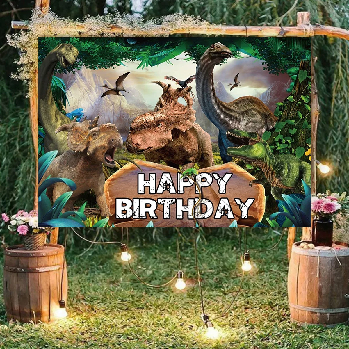Doğum günü Partisi Malzemeleri Zemin Vahşi Bir Dinozor Tema Süslemeleri Safari Orman Fotoğraf Kek Tabley fotoğraf kabini Afiş