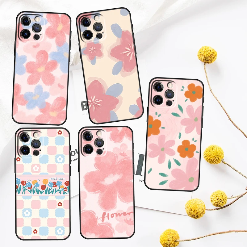 Güzel Çiçekler Anime Pembe telefon kılıfı İçin Apple iPhone 14 13 12 11 Pro Max Mini XS Max X XR 7 8 6 5 Artı Siyah Kapak Telefon Kılıfı