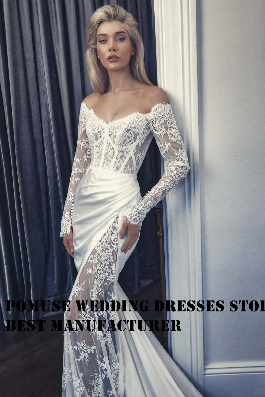 POMUSE Kapalı Omuz düğün elbisesi Dantel Kat Uzunlukta Mermaid Boho Düğün Gelin Kıyafeti Custom Made Vestido De Novia Kadınlar için