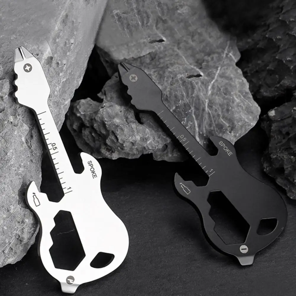 Gitar Şekli EDC Tornavida 12 in 1 Evrensel Ölçekli Çok Fonksiyonlu Karbon Çelik şişe açacağı Açık Kamp Tamir Aracı