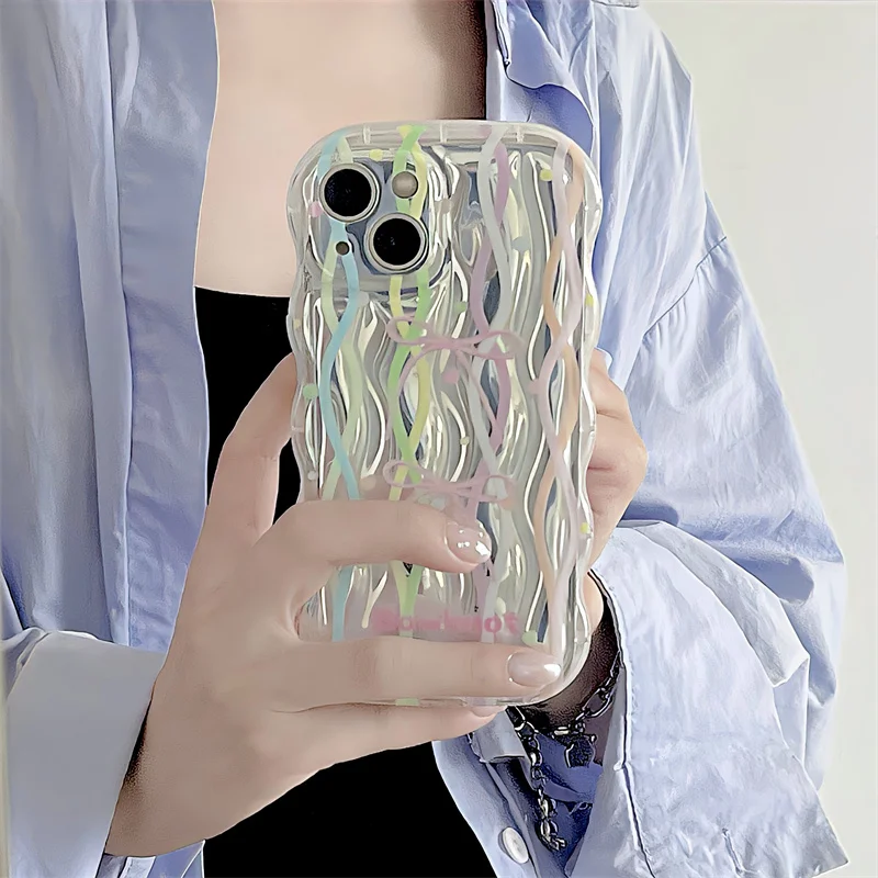 Kore Ins Sevimli Yay Düğüm Desen Telefon Kılıfı İçin iPhone 14 11 12 13 Pro Max Kapak Moda İçinde Dalgalı Koruyucu Kılıflar 13pro