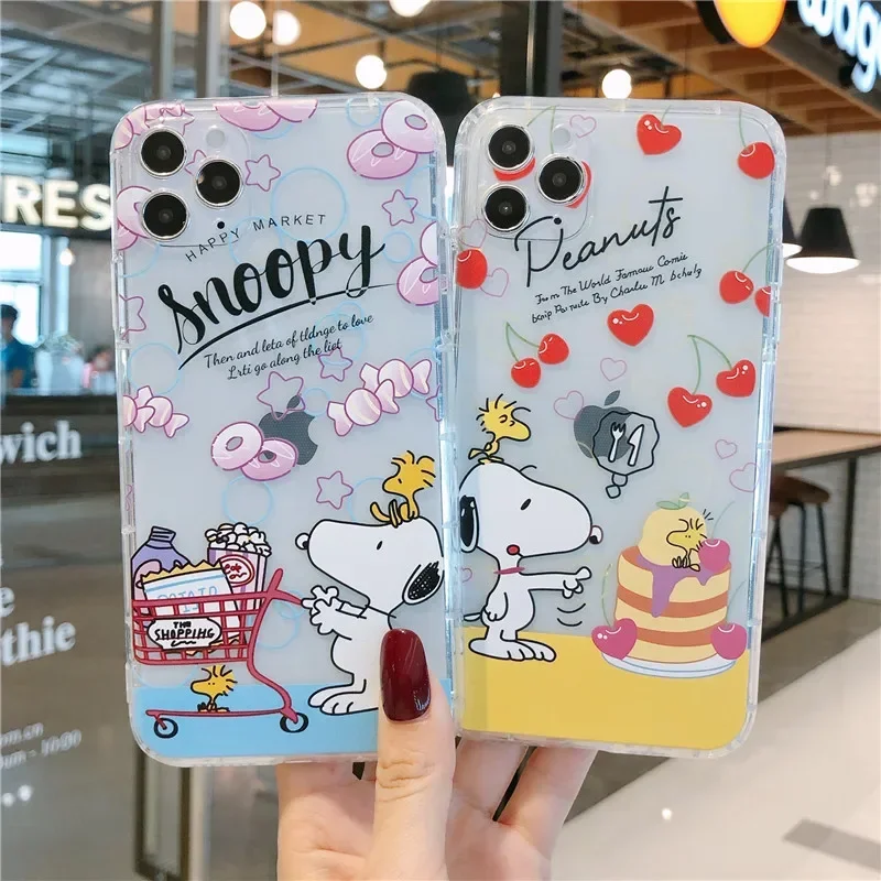 Anime kiraz Snoopy alışveriş Şeffaf Telefon Kılıfı İçin iPhone 15 14 13 12 11 Pro Max Xr Xs 7 8 14 Artı Durumda Sevimli Karikatür Kapak