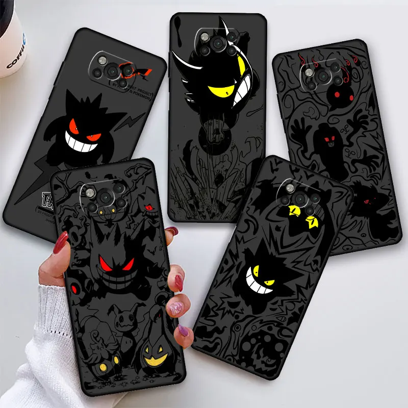 Telefon Lüks Kılıf İçin Xiaomi Poco M4Pro X3 Pro F3 10 2022 F5 X4 GT M5 C40 C55 F1 X3nfc Siyah Kapak Pokemon Kırmızı Gengar P-Pikachu
