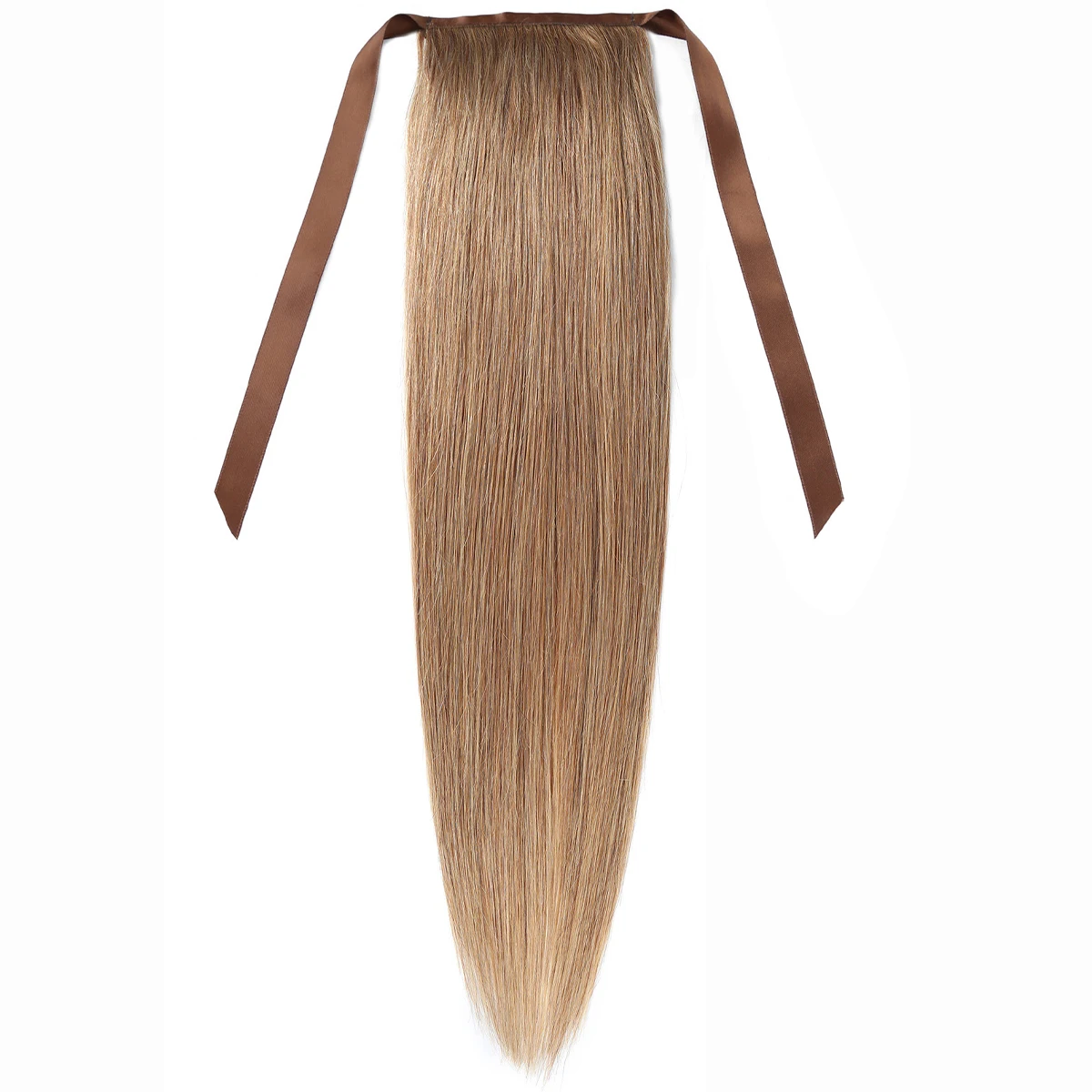 Şerit At Kuyruğu İnsan Saç Kravat Sarılı düz At Kuyruğu ile bir Klip,#27 Renk 100% gerçek saç ekleme Günlük kullanım için