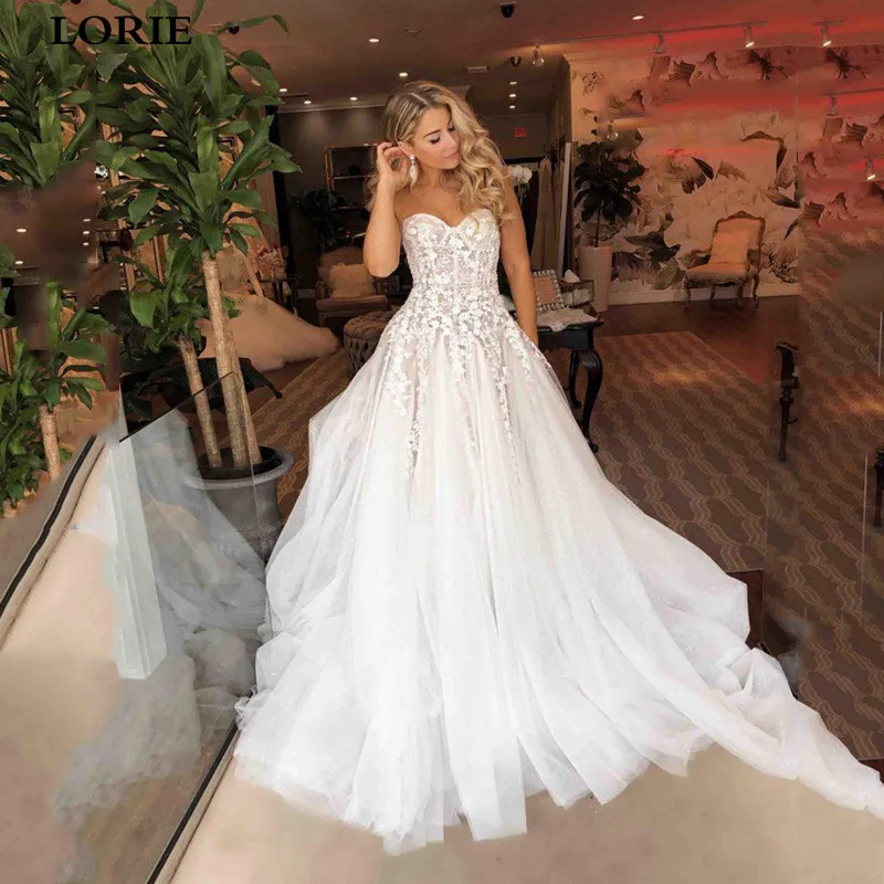 LORIE Prenses düğün elbisesi Sevgiliye Aplike Çiçekler A-Line Boho gelinlik Vestidos de novia gelinlik