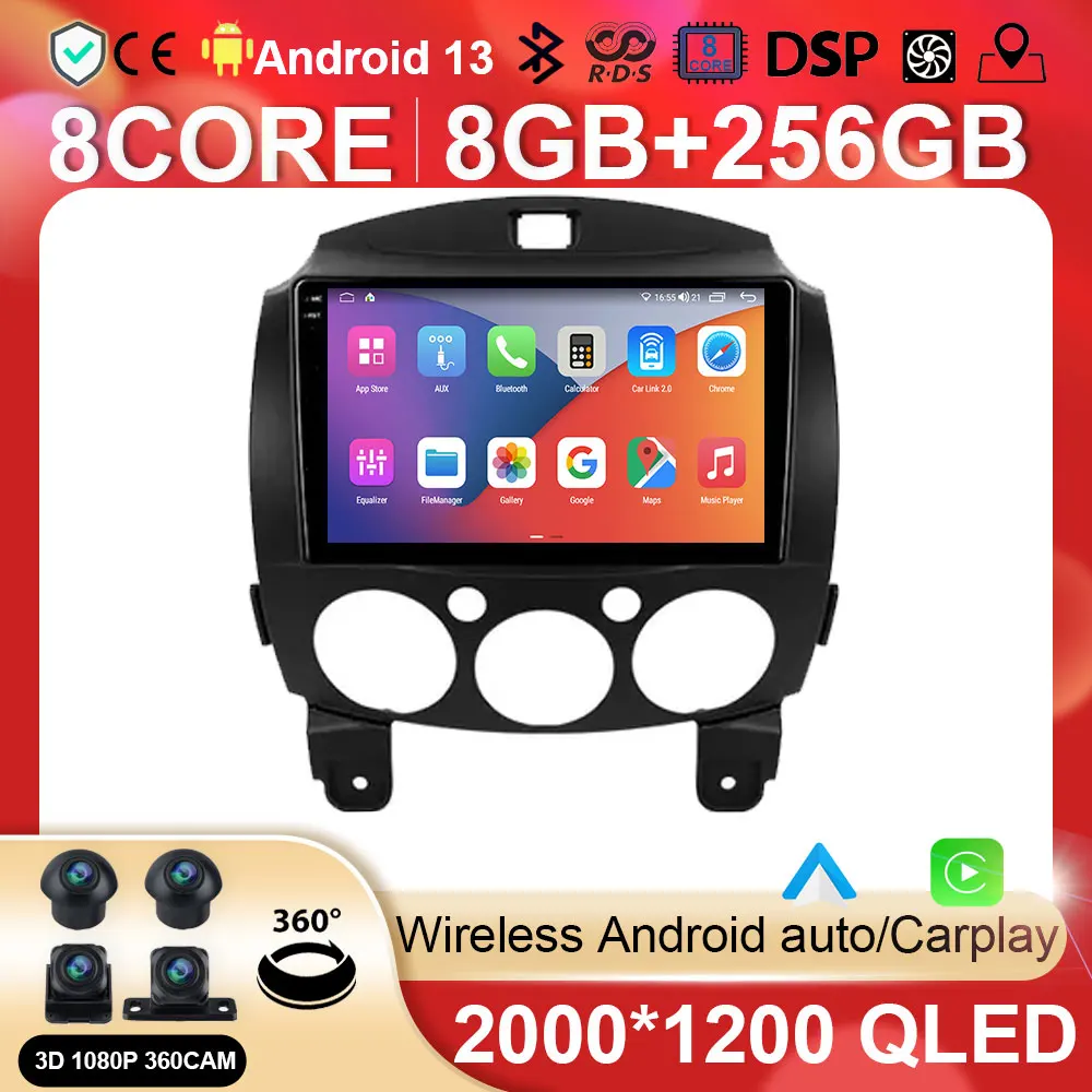 Android araba Radyo Multimedya Video Oynatıcı Navigasyon Mazda 2 DE 2007-2014 İçin stereo GPS BT5. 0 Hiçbir 2din 2 din dvd WİFİ 8 + 128G