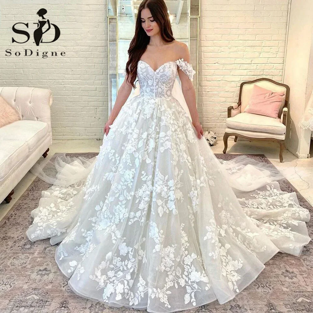 SoDigne Lüks düğün elbisesi Kadınlar İçin 2023 Kapalı Omuz Prenses Sevgiliye Dantel Aplikler gelinlikler Robe De Mariée