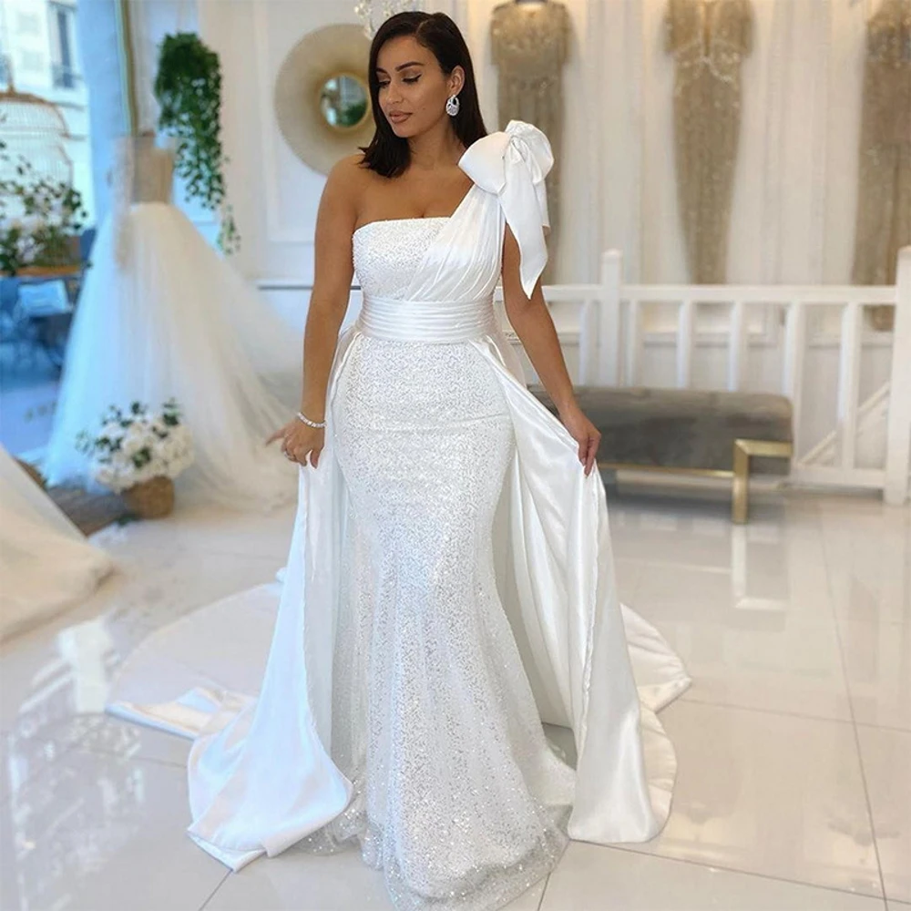 POMUSE Gelinlik Dantel Aç Geri Bir Omuz Kolsuz Boho Düğün Gelin Kıyafeti Custom Made Vestido De Novia Kadınlar için