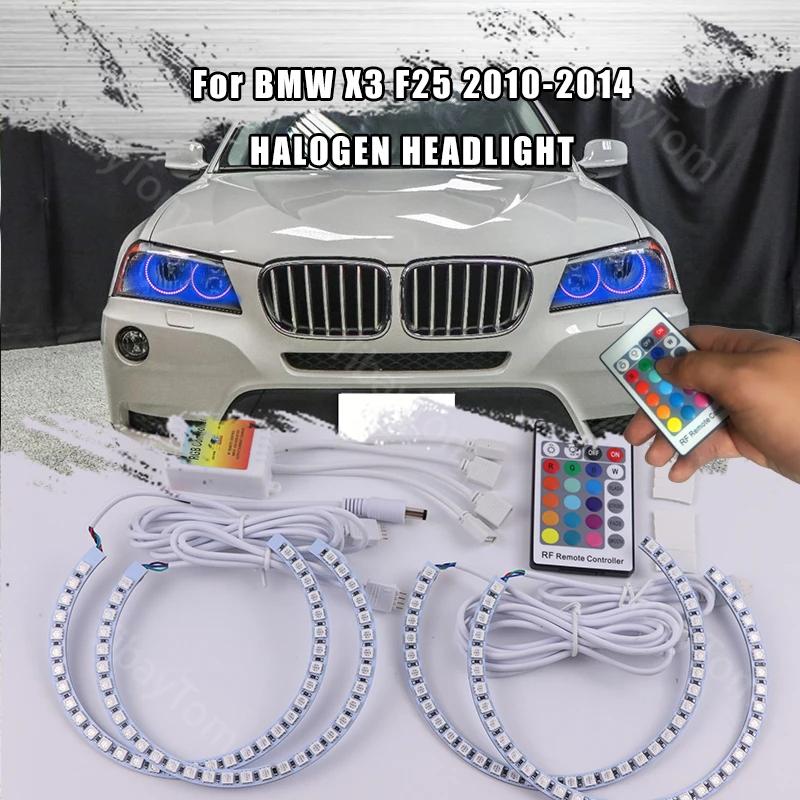 BMW için X3 F25 2010 2011 2012 2013 2014 HALOJEN FAR RF Uzaktan Çok Renkli Ultra Parlak RGB LED Melek Gözler Kiti
