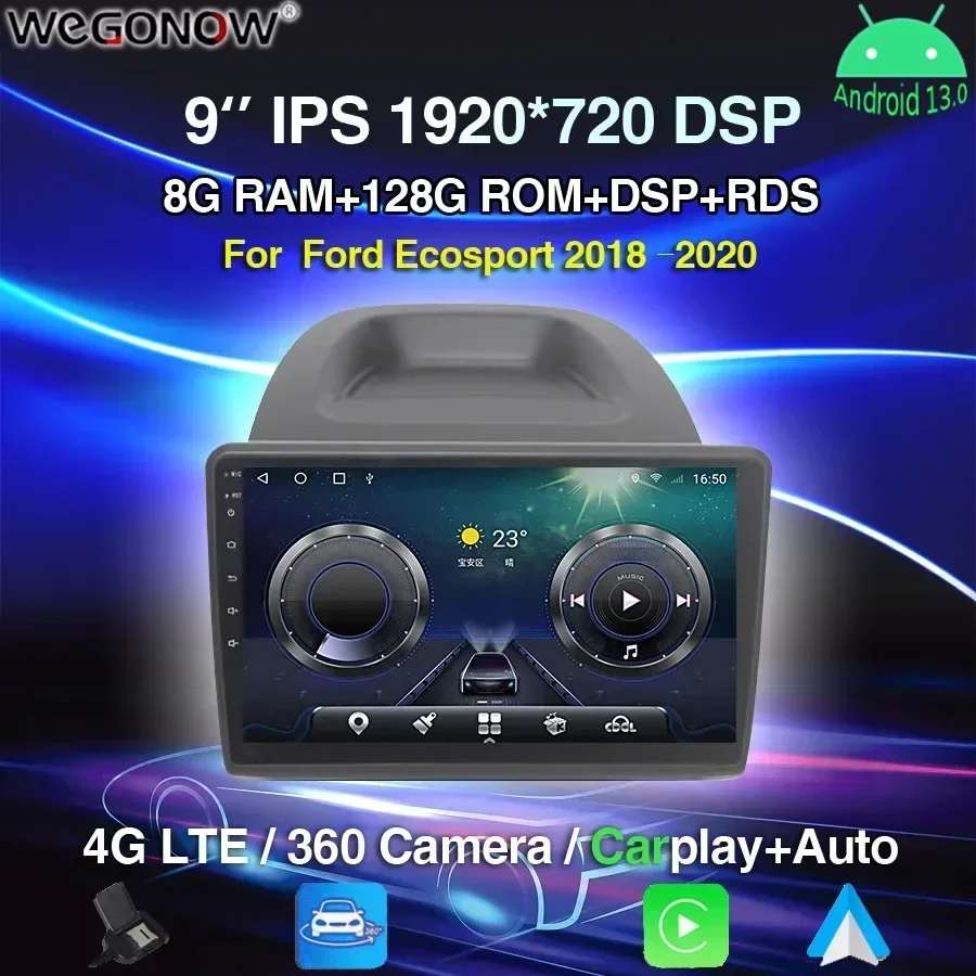 HD 1080*720 8G + 256G 8 Çekirdekli Carplay DSP Android 13.0 araç DVD oynatıcı oynatıcı GPS WIFI Bluetooth 5.0 RDS Radyo Ford Ecosport 2018 -2020 İçin
