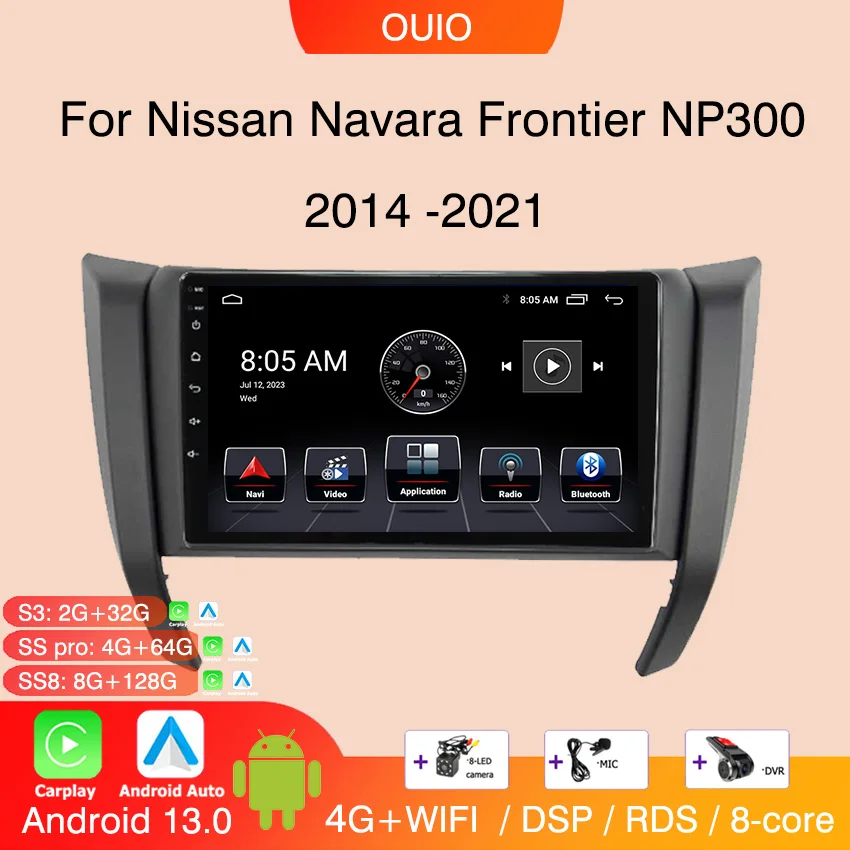 Android 13 Carplay radyo Nissan Navara Frontier İçin NP300 4 D23 2014-2021 Araba stereo Multimedya Oynatıcı Android Otomatik GPS Navi