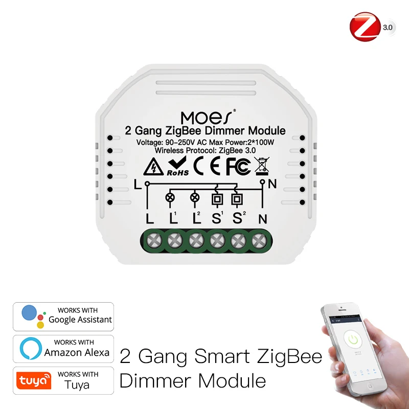 Zigbee Akıllı Dimmer Modülü DIY Mini Anahtarı 2 Gang Anahtarı Zamanlama Smartlife / Tuya APP Ses Uzaktan Kumanda Alexa Google Ev İle