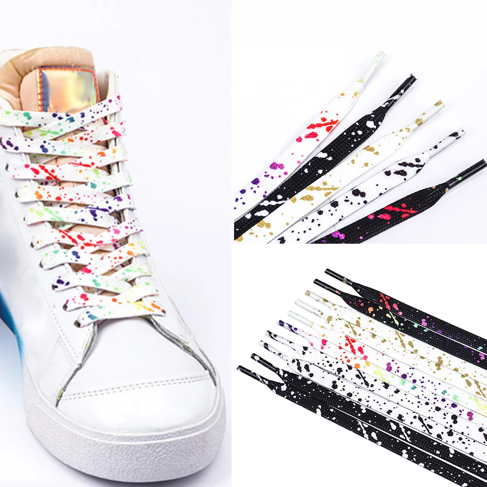 1 Çift Renkli Sıçrama Mürekkep Ayakabı Çizmeler Sneakers Ayakkabı Bağcıkları 0.8 CM Genişlik Düz Ayakkabı Bağı 120/140/160CM Ayakkabı Aksesuarları