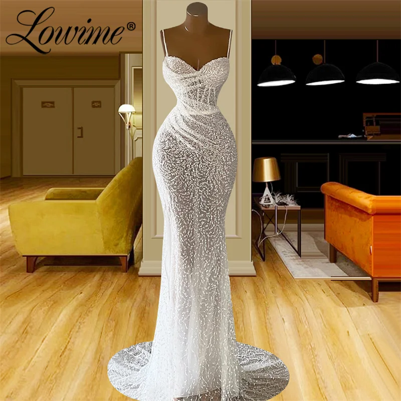Lowime Beyaz Dantel Parti Elbiseler Uzun Mermaid gece elbisesi Custom Made Pleats düğün elbisesi balo kıyafetleri 2023 Ucuz gece Elbisesi