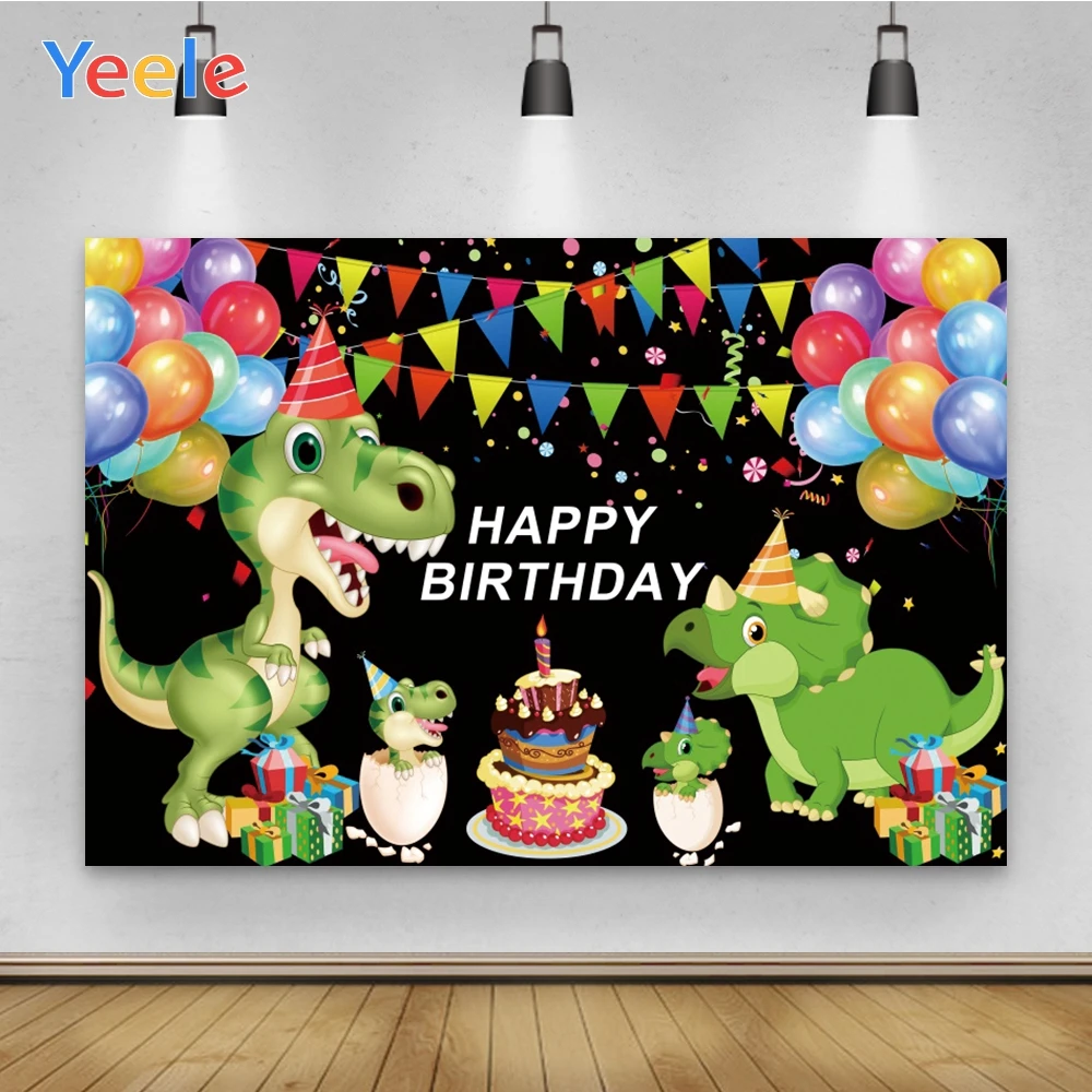 Yeele Mutlu Doğum Günü Yenidoğan Bebek Dinozor Balon Arka Plan Photophone Fotoğraf Bebek Fotoğraf Stüdyosu Dekor için Özelleştirilmiş Boyutu