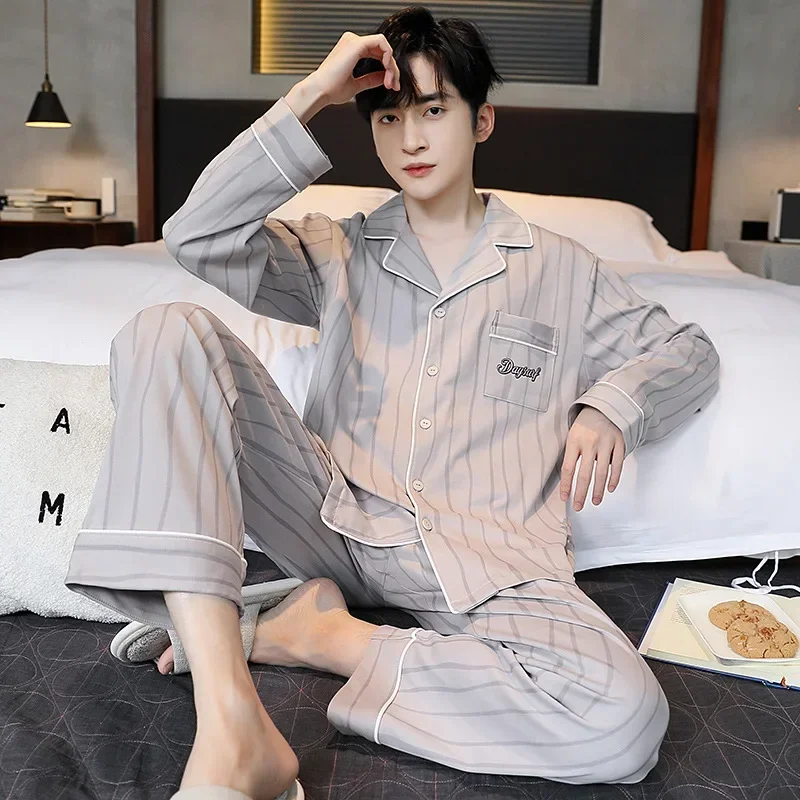 Erkek Pijama Hırka Pamuk Pijama Setleri Erkekler için Uzun Kollu Uzun Pantolon Pijama Pijama Erkek Gecelik Salonu Aşınma Giysileri