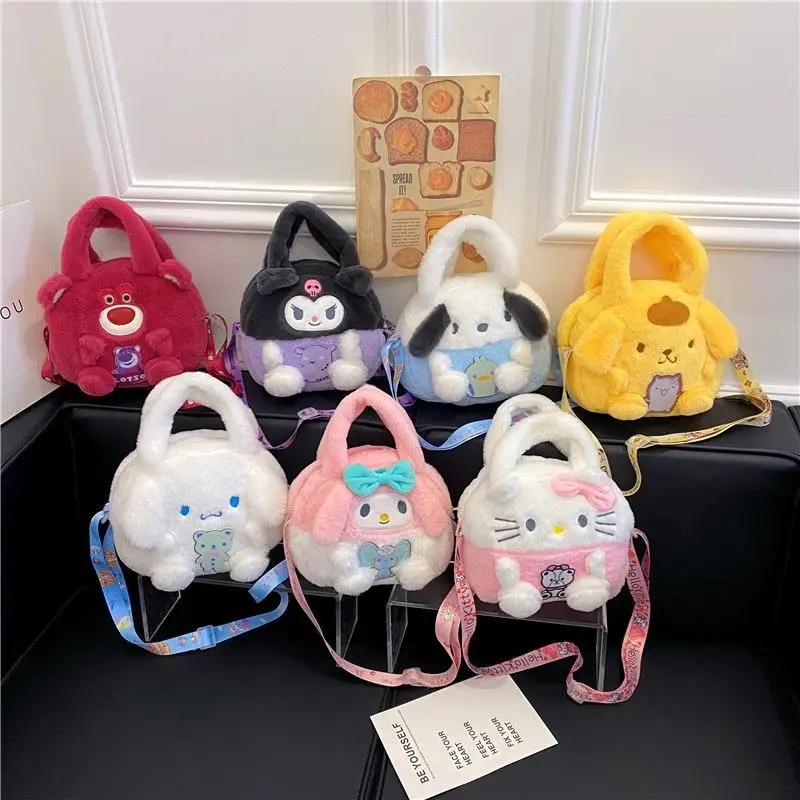 Yeni Kawaii Sanrio Hellokitty Kuromi Mymelody Cinnamoroll Pochacco Pompompurin pelüş çanta Çanta Kız doğum günü hediyesi Çocuklar İçin