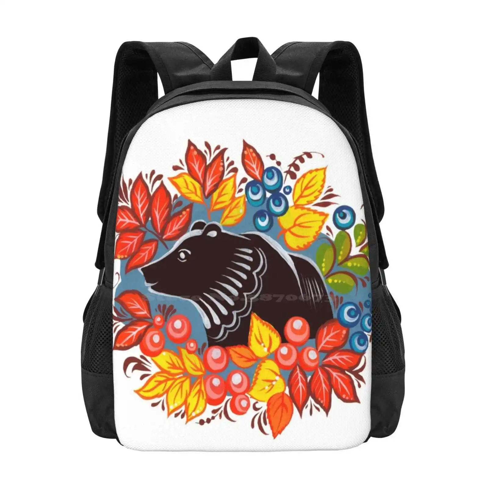 Ayı Sonbahar Orman öğrenci için sırt çantası Okul Dizüstü Seyahat Çantası Ayı Sonbahar Yaprakları Meyveleri Süs Sevimli Kırmızı Turuncu