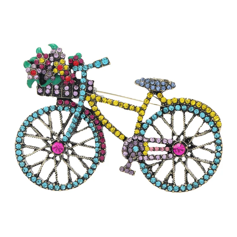 Vintage Romantik Çiçek Sepeti Bisiklet Broş Kadınlar için Moda Tam Taklidi Renkli Metal Güzellik Broş Pins Düğün Hediyeleri