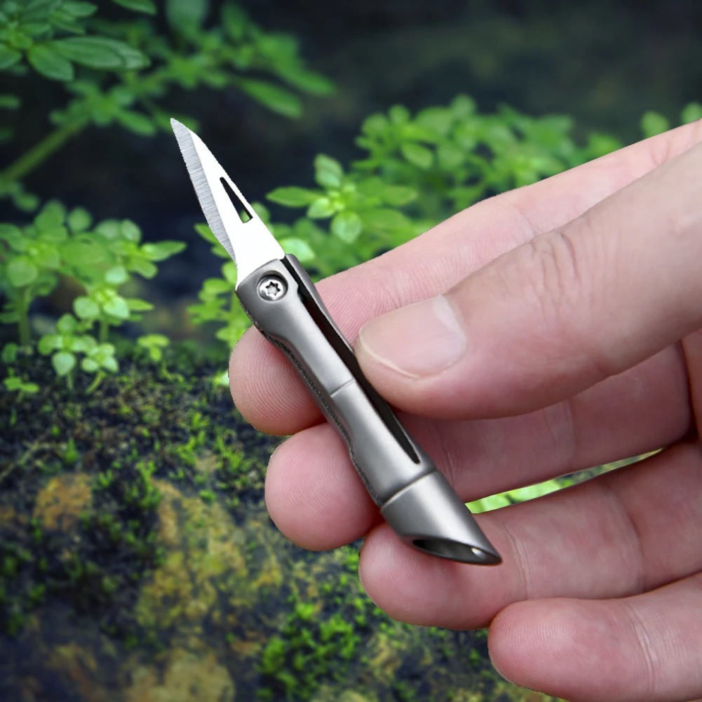 Titanyum Alaşımlı Bambu Bıçak Mini Katlanır Bıçak Açma Ekspres Bıçak Kamp EDC Anahtarlık Kolye Çok Amaçlı