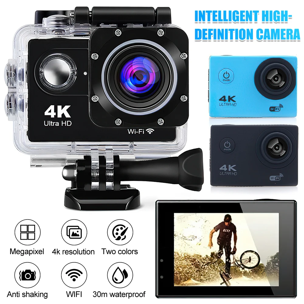 4K Eylem Kamera WiFi 2.0 inç 170D Sualtı Su Geçirmez Kask Video Kayıt Spor Kameralar 12MP DV Kameralar Kaydedici