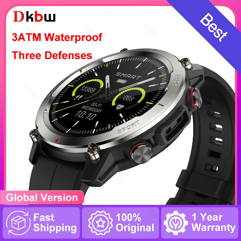 DKBW Üç Savunma Açık Spor akıllı saat 3ATM Su Geçirmez Smartwatch Erkekler 1.43 inç AMOLED Ekran Spor Bluetooth Çağrı FT53
