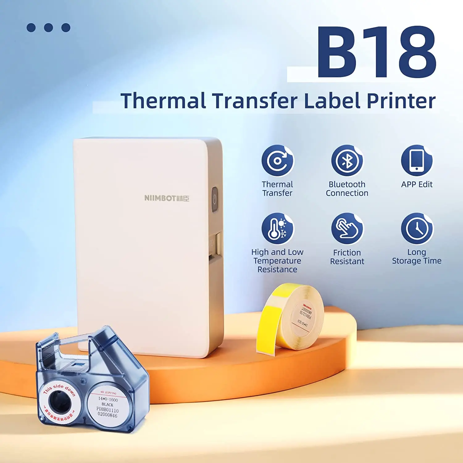NİİMBOT B18 Mini Taşınabilir Etiket Yazıcı Termal Transfer Cep Etiket Makinesi Uzun Ömürlü Şerit Ve PET Çıkartmalar Hediye