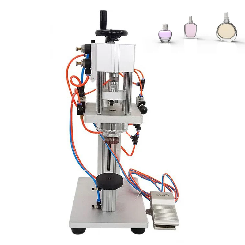 Masaüstü Pnömatik Kapatma Makinesi Kimyasal Kozmetik Yuvarlak Parfüm Şişesi Kapağı Kapatma Makinesi