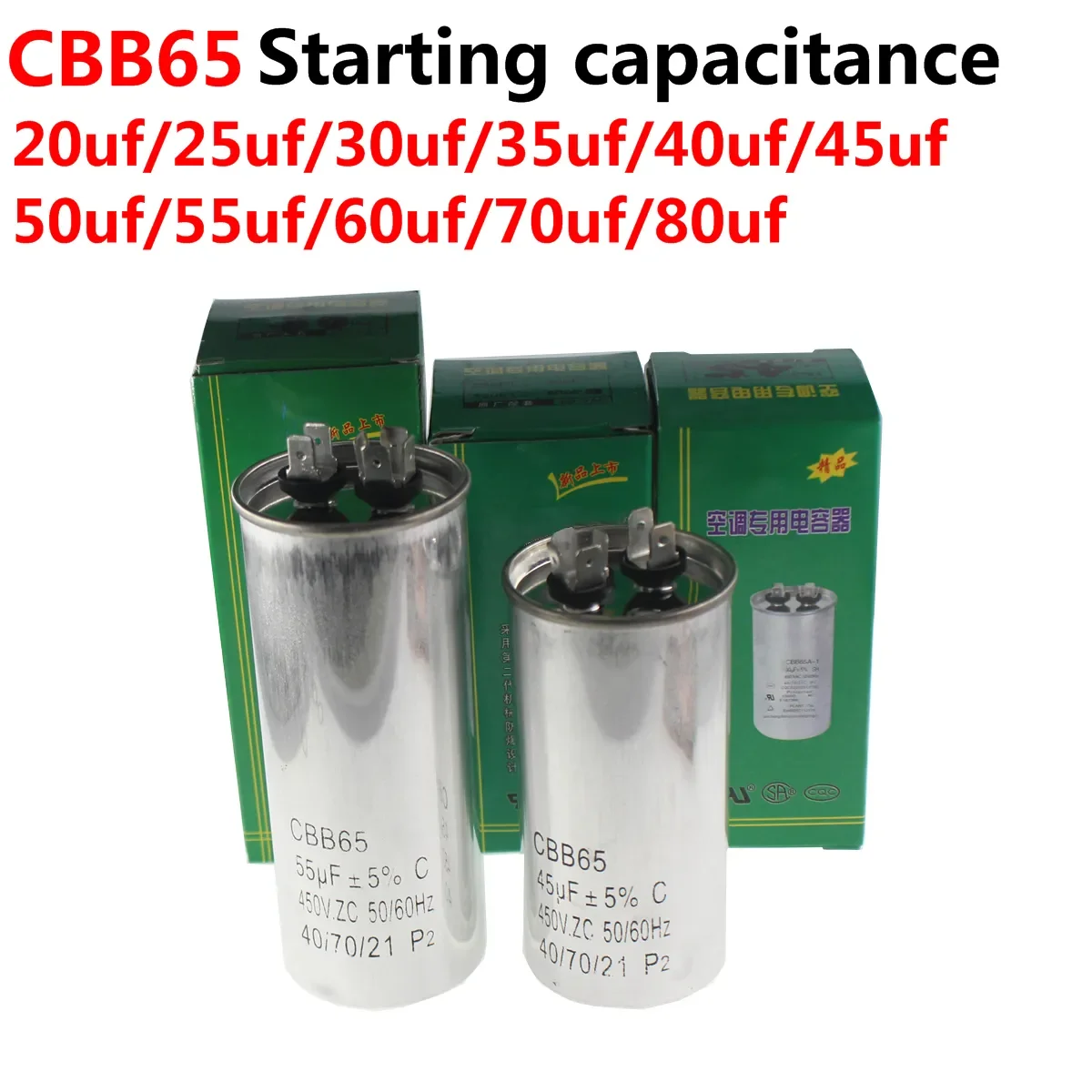 CBB65 klima kompresörü marş kapasitörü 20 25 30UF 35UF 40 45 50 60 70 450V Yeni ve orijinal