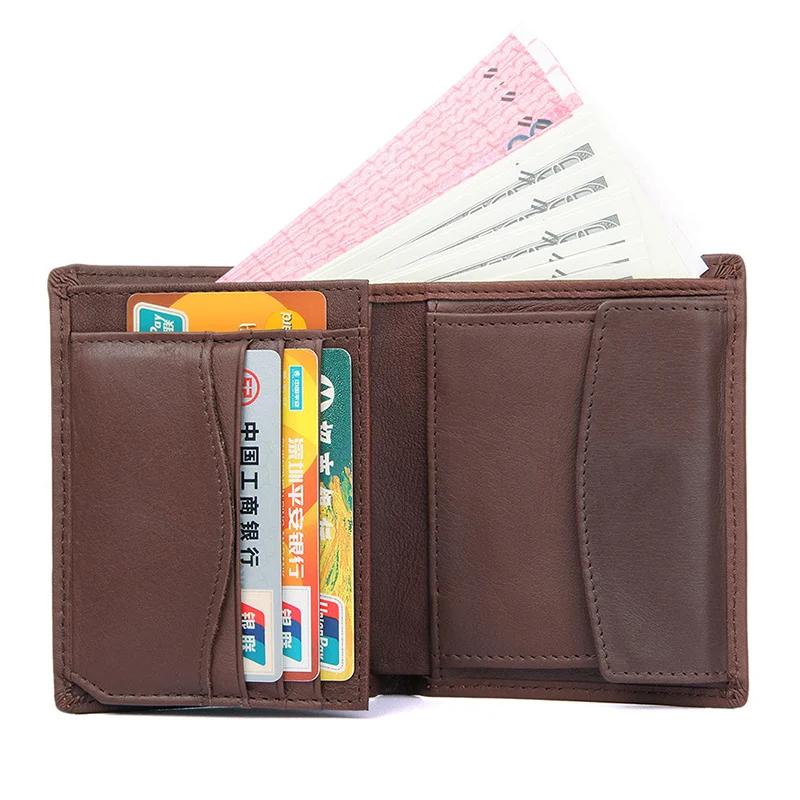 Moda deri cüzdan Erkekler Için RFID Fonksiyonel bozuk para cüzdanı Ince Kısa cüzdan Gerçek Cowskin Adam Için crhistmas hediye