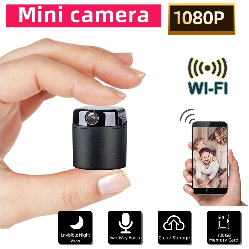 1080P Mini Kamera Wifi Kablosuz Pille Çalışan Küçük Kamera 355 Derece Yatay Dönüş Güvenlik Sistemi