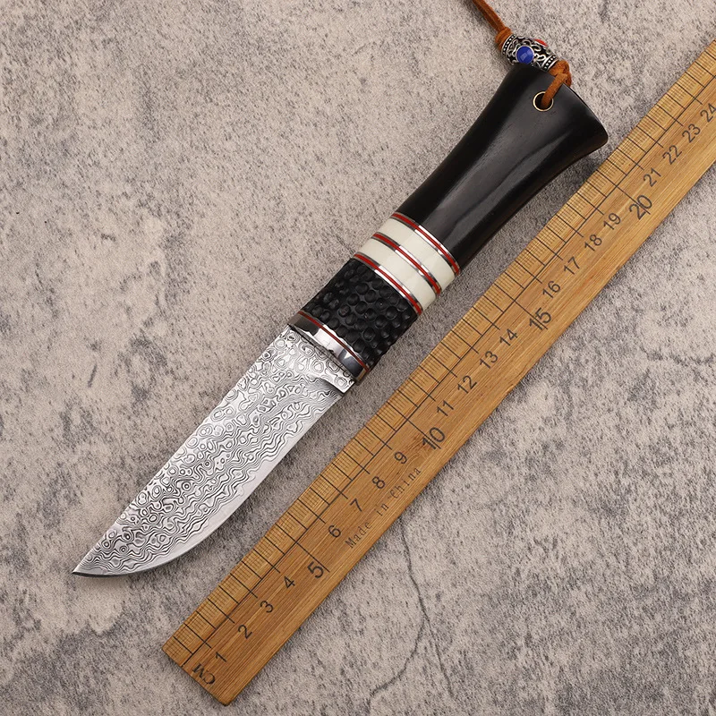 VG10 şam çeliği Keskin Bıçak av bıçağı Abanoz Kolu Sabit Bıçak Bıçak Açık Kamp hayatta kalma bıçağı Deri Kılıf ile