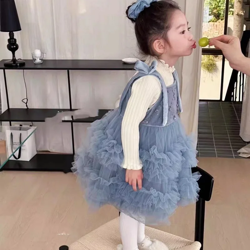 Kızların Prenses Elbise Yeni Bebek Kabarık Etek Moda Örgü çocuk Polar Astarlı High-End Sıcak Satış Etek Yaşındaki Elbise
