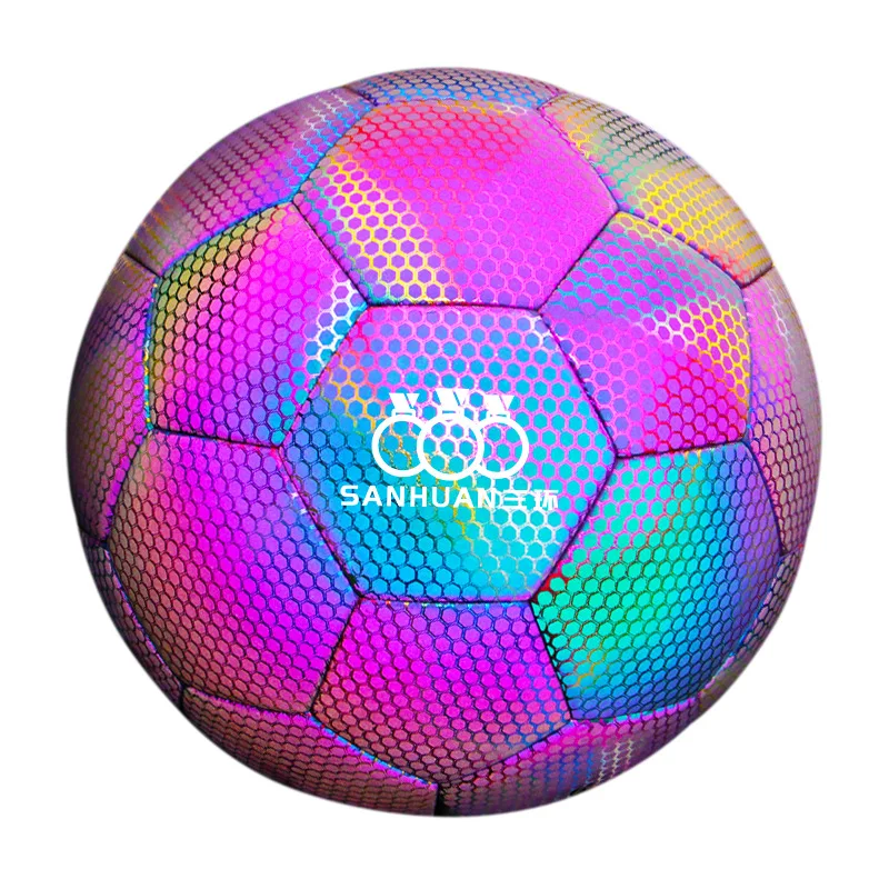 Yansıtıcı futbol standart Size5 futbol topu parlayan gece eğitim futbol topu yapışkanlı takım maç topu ısı Bond futbol
