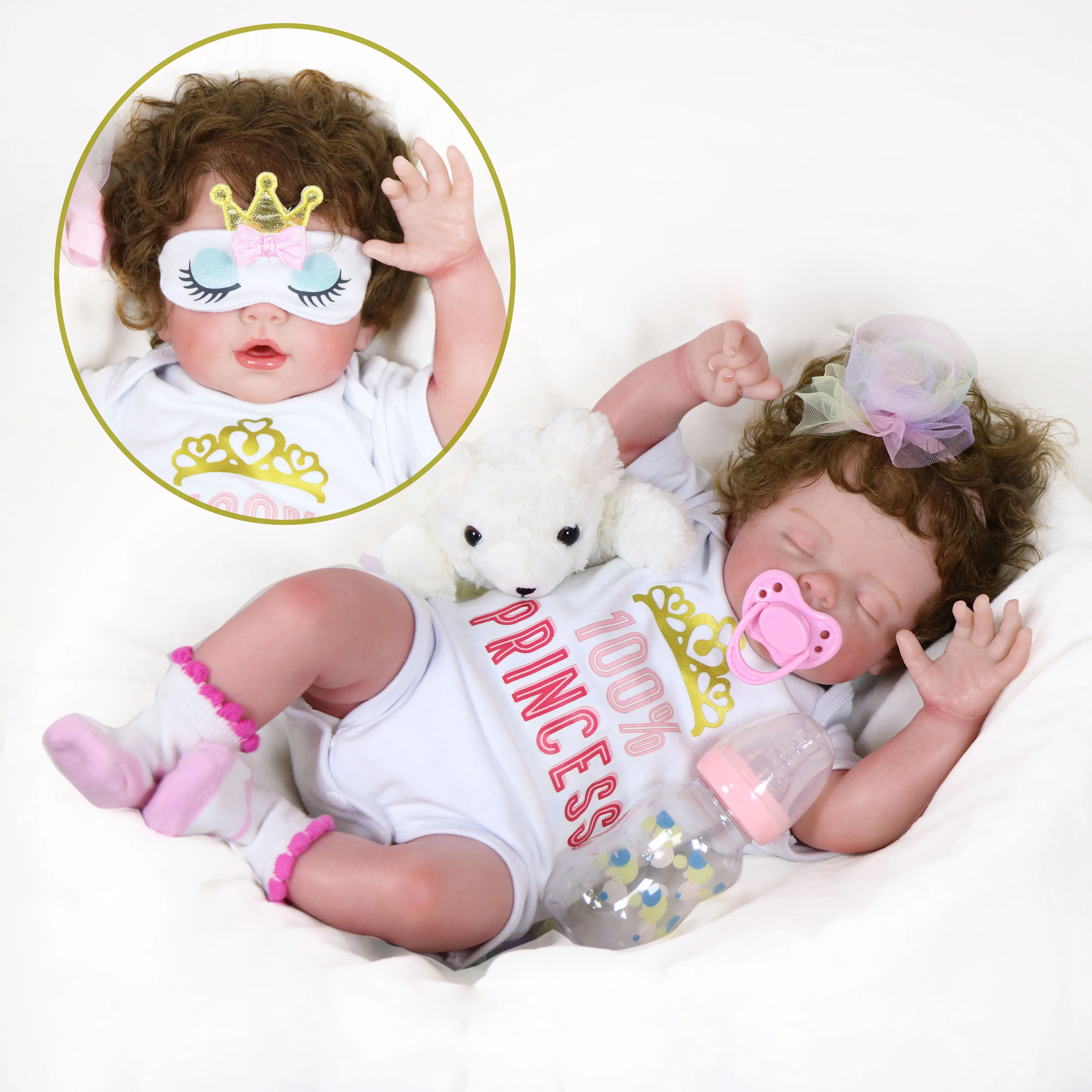 20 inç Uyku Yeniden Doğmuş bebek Rüya Küçük Prenses 3D Boyalı Cilt Görünür Damarlar ve Köklü saç, ve yapmak Uyku gözler