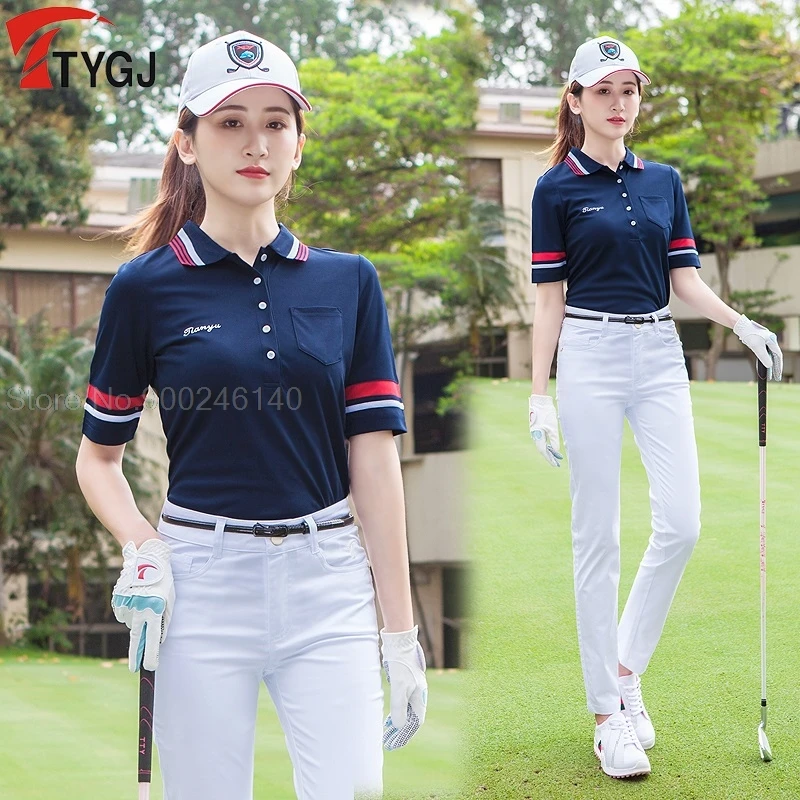 Yaz Kadın Golf Gömlek Kısa Kollu Hızlı Kuru Golf Giyim Nefes Slim Fit Spor Golf T Shirt Bayanlar Yumuşak Eğitim Üstleri