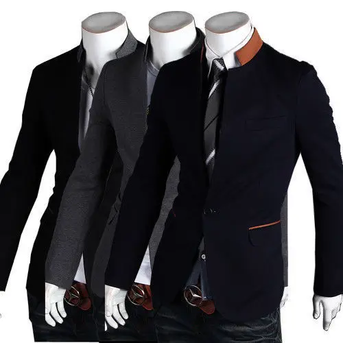 Marka erkek Moda Elbise Ceket Ceket Bir Düğme Standı Yaka Resmi Blazer Slim Fit Ceketler Dış Giyim 3 Renkler