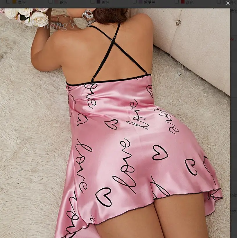 Tatlı Pembe Aşk Gecelik Saten Mini Eğlence Homedress Kadın Yaz Yeni Iç Çamaşırı Gevşek Pijama Artı Boyutu 3Xl 4Xl 5Xl