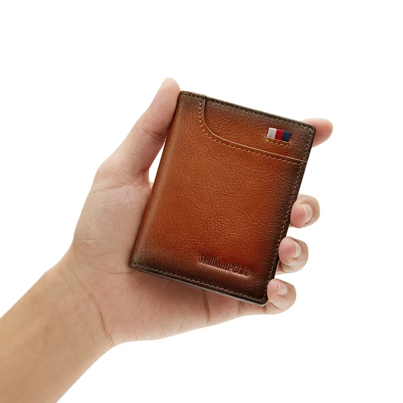 Hakiki deri erkek kart tutucu mini kart çantası, şık ve hafif klips