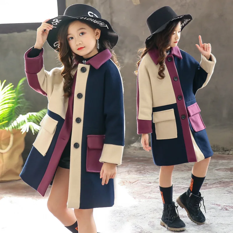 Yün Kız Ceket 2023 Sonbahar kışlık ceketler Çocuklar İçin yün paltolar Moda Çocuk Giyim Giyim Ceket 4 6 8 10 12 13 yıl