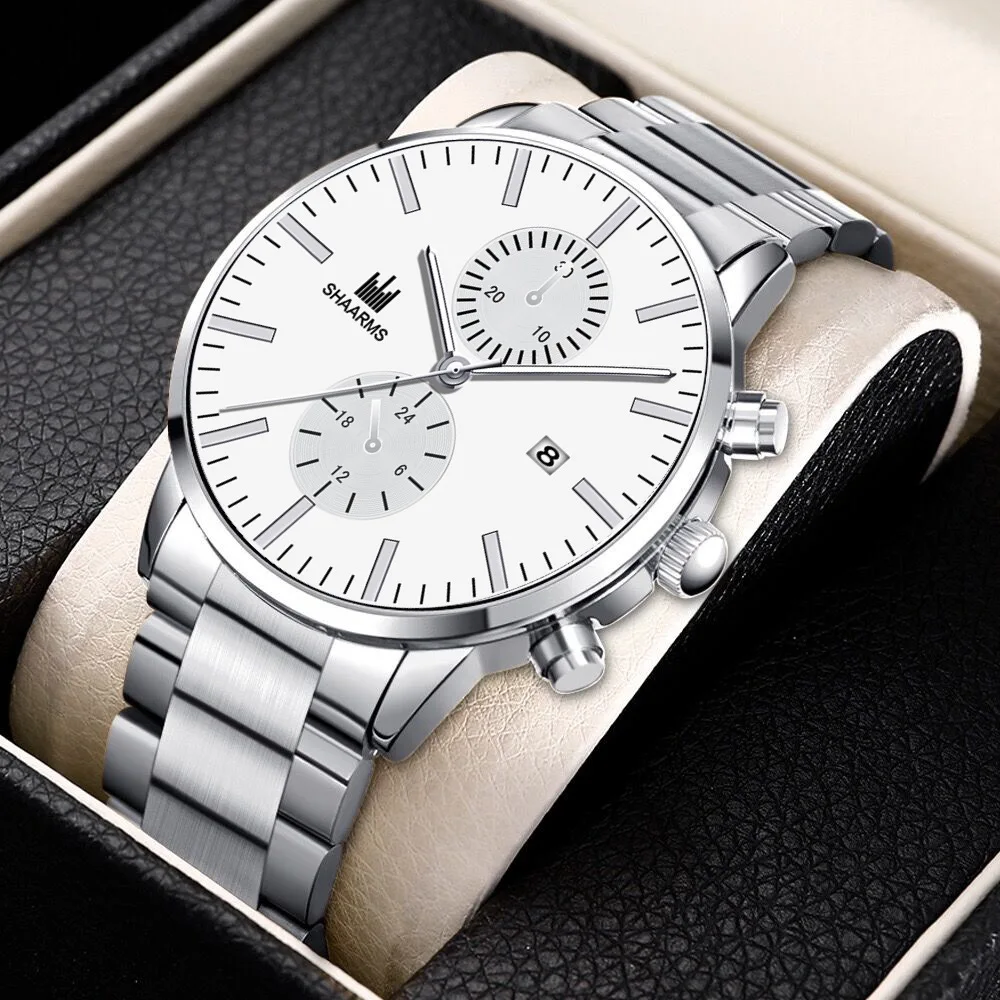 Gümüş Ton Marka erkek Kol Saati Orijinal Moda Kuvars Klasik Saatler Erkekler İçin Su Geçirmez İş çelik bant Saat Adam
