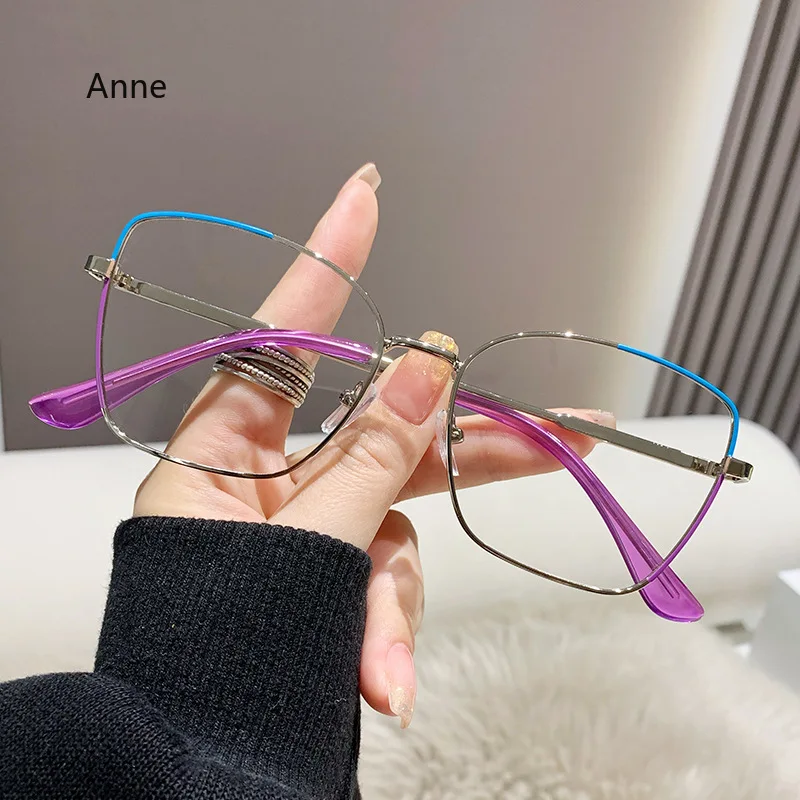 2023 Yeni Moda Retro Anti Mavi ışık Kedi Gözü Metal Gözlük Renkli Şeffaf Bilgisayar Gözlük Çerçevesi Kadın Yuvarlak Gözlük