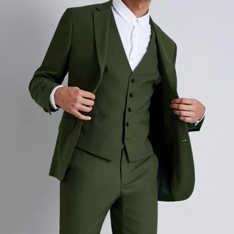 Yeni Varış Yeşil Erkek Takım Elbise Düğün için Doruğa Yaka Erkek Blazers Damat Smokin Özel Slim Fit Kostüm Mariage Homme 3 adet