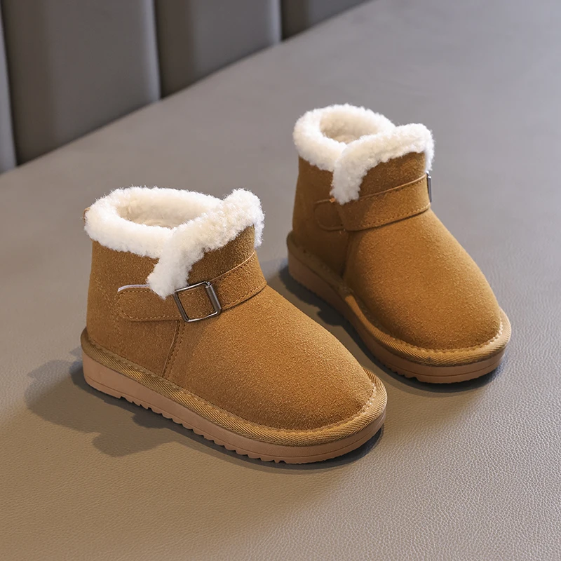 2023 Sonbahar Kış Bebek Kız Kar Botları Erkek Ayakkabı Kalınlaşmak Peluş Çocuklar Açık Botlar Anti-Kaygan Çocuk Pamuk dolgulu ayakkabılar