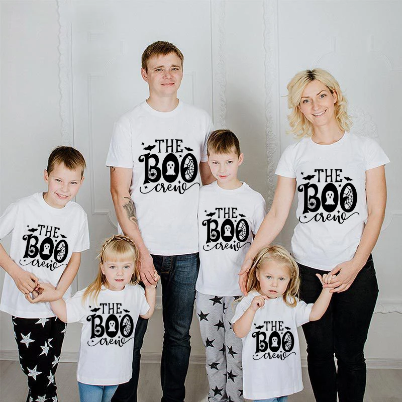 Cadılar Bayramı Eşleşen aile pijamaları Özel Tasarım Boo Ekip T-Shirt