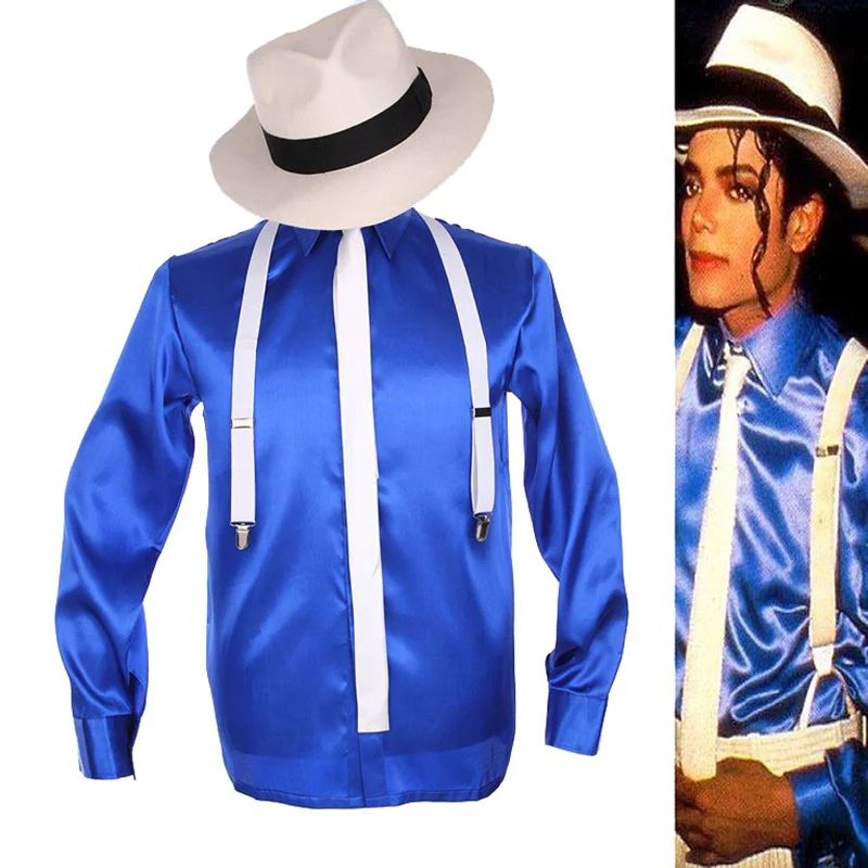 MJ Michael Jackson Pürüzsüz Ceza Mavi Gömlek MTV Fedora Kravat Askı Erkekler Çocuklar İçin Hediye