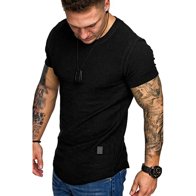 B7053 Yeni erkek tişört Slim Fit O-Boyun Kısa Kollu Kas Spor Rahat Hip Hop pamuklu bluz Yaz Moda Temel T-shirt