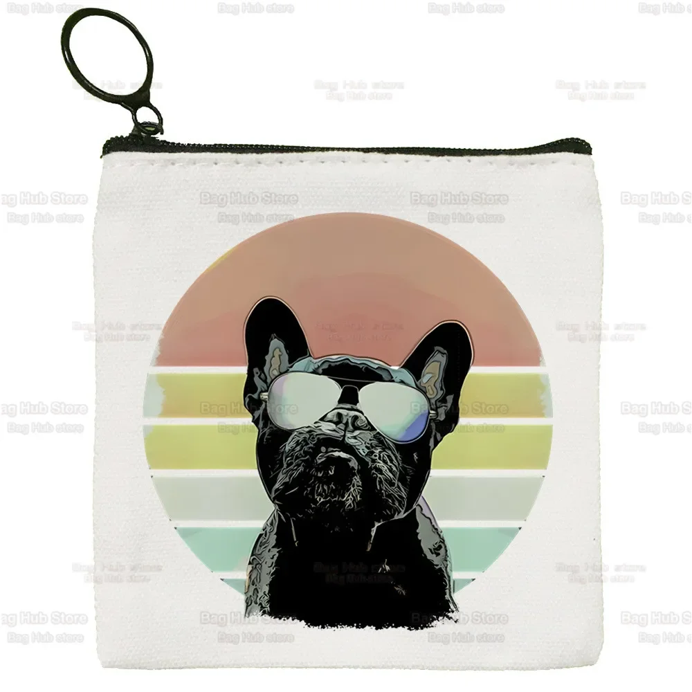 Fransız Bulldog bozuk para cüzdanı Vintage Mini Cüzdan Değişim Kılıfı Kawaii Köpek Lover Grafik Tuşları kart çantası Depolama kart çantası Fermuar