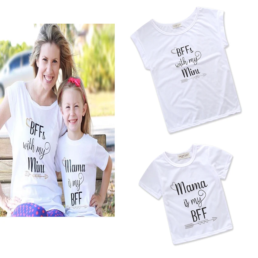 Günlük Marka Aile Üstleri Giyim Anne Ebeveyn Çocuk Kızı Beyaz Pamuklu tişört Eşleşen Kıyafet Anne ve Kızı Elbise